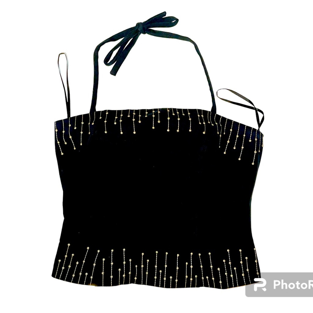 ST. JOHN Pearl drip full zip bandeau Coquette tie-back neck - Picture 3 of 14